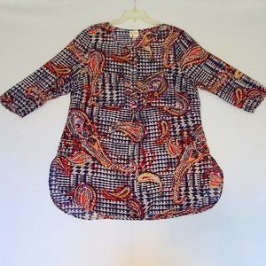 Anthropologie Fig & Flower Paisley Pocket Tunic Size 1X 3/4 sleeves EUC